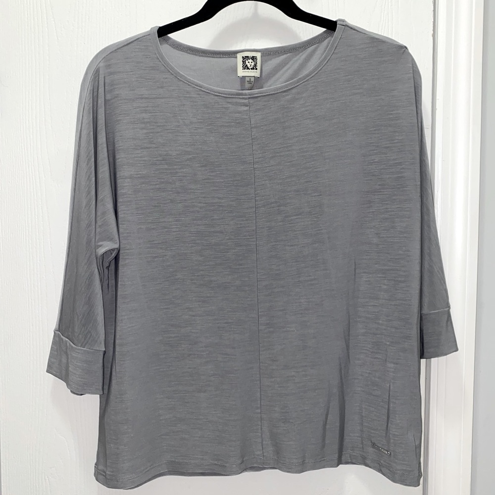Anne Klein Gray Silver Dress Shirt Career Top Blouse Size Small